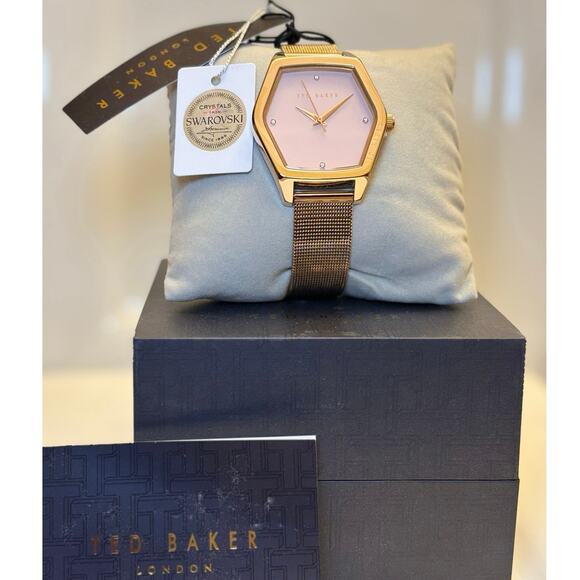 Ted Baker Exter BKPEXF004 36mm Rose-Gold Mesh Swarovski Women’s Watch– NIB - Picture 1 of 17